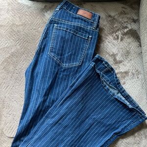 Striped silver and blue flare jeans